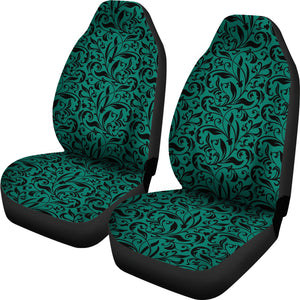 Emerald Green Car Seat Covers Set With Black Vintage Floral Design