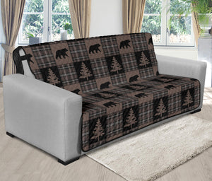 Brown and Black Plaid Lodge Style Patchwork Pattern Futon Sofa Slipcover Protector