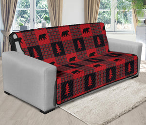 Bear Pattern In Red, Black and White Tartan Furniture Slipcovers
