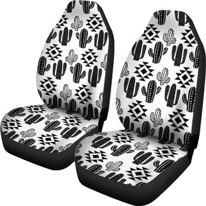 Black and White Boho Cactus Pattern Car Seat Covers Seat Protectors Set Of 2