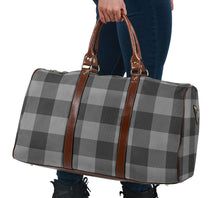 Load image into Gallery viewer, Gray Buffalo Plaid Travel Bag Duffel With Brown Faux Leather Handles
