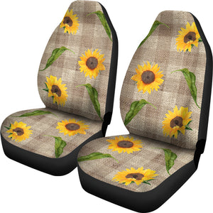 Light Burlap Style Buffalo Plaid Car Seat Covers With Rustic Sunflowers Seat Protectors Farmhouse