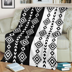 Black and White Ethnic Tribal Contrast Pattern Fleece Blanket