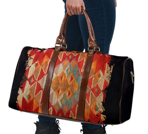 Abstract Tribal Travel Bag Duffel With Black Faux Leather Handles