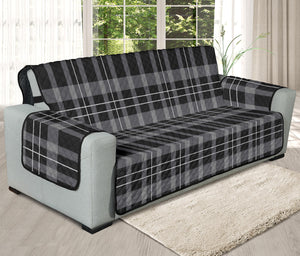 Gray, Black and White Plaid Tartan Sofa Protector For Oversized 78" Seat Width Couches