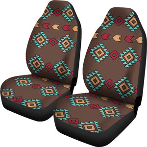 Native Tribal Navajo Inspired Car Seat Covers Ethnic Pattern In Brown, Turquoise and Red