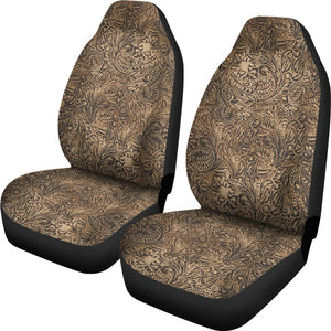 Brown Tooled Leather Style Printed Texture Design Car Seat Covers Seat