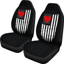 Load image into Gallery viewer, Black With Distressed American Flag and Heart Car Seat Covers Set
