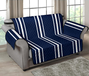 Navy Blue With White Stripes Loveseat Sofa Protector Slipcover For Up To 54" Seat Width Couches