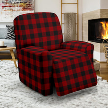 Load image into Gallery viewer, Red and Black Buffalo Plaid Stretch Recliner Slip Cover Fits Up To 40&quot; Wide
