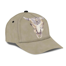 Load image into Gallery viewer, Stone Colored Classic Hat Baseball Cap With Boho Cow Skull
