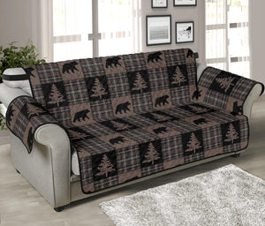 Brown and Black Plaid Lodge Style Patchwork Pattern 70" Seat Width Sofa Slipcover Protector