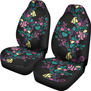 Pastel Ocean Chalky Style Water Themed Car Seat Covers Fish and Sea Shells