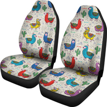 Load image into Gallery viewer, Colorful Llama Pattern on Burlap Style Background Boho Car Seat Covers
