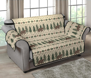 Tan With Bears, Pine Trees and Acorns Furniture Slipcover Protectors Rustic Pattern