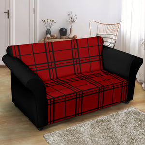 Red and Black Plaid Color Block Stretch Loveseat Sofa Slipcover Protector