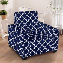 Load image into Gallery viewer, Navy and White Quatrefoil Stretch Slipcover Protectors
