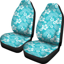 Load image into Gallery viewer, Teal Blue Hibiscus Car Seat Covers With White Flower and Leaves Pattern Hawaiian
