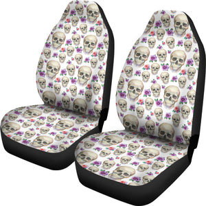 White With Pink and Purple Skulls and Roses Car Seat Covers