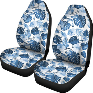 White and Blue Hibiscus Tropical Hawaiian Flower Pattern Car Seat Covers