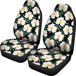 Black With Large Plumeria Frangipani Flower Pattern Hawaiian Island Floral Car Seat Covers