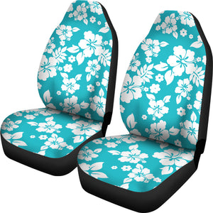 Teal and Large White Hawaiian Hibiscus Flowers Seat Covers