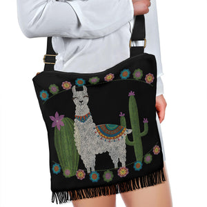 Black With Chalky Style Llama Design Cactus Flowers