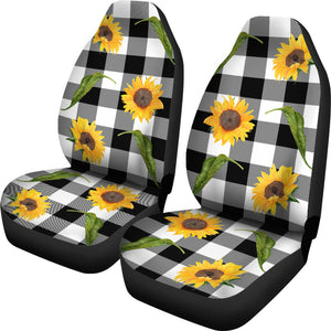 Black and White Buffalo Plaid With Rustic Sunflowers Car Seat Covers Seat Protectors Farmhouse