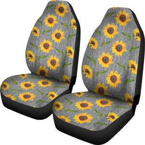 Gray Burlap Style Background With Sunflower Pattern Car Seat Covers