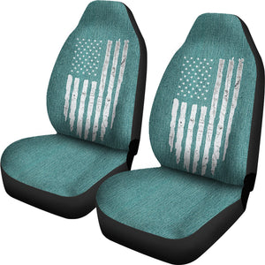 Distressed American Flag Turquoise Faux Denim Car Seat Covers