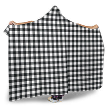 Load image into Gallery viewer, Black and White Buffalo Plaid Hooded Sherpa Lined Blanket
