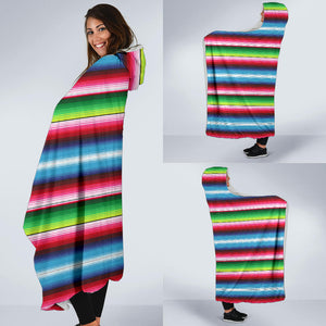 Red Blue and Green Serape Style Striped Hooded Blanket