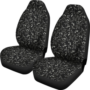 Black With White Leaves Pattern Car Seat Covers