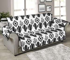 Black and White Cactus Boho Pattern on Sofa Slipcover For Up to 70" Seat Width Couches