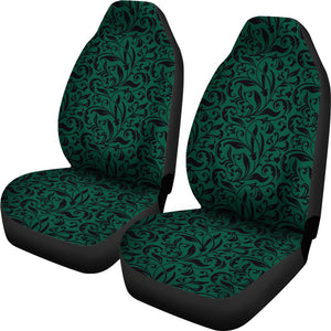 Emerald Green and Black Floral Car Seat Covers To Match Steering Wheel Cover