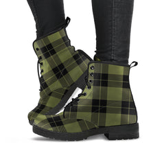 Load image into Gallery viewer, Army Green and Black Plaid Women&#39;s Vegan Leather Boots

