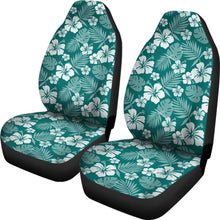 Load image into Gallery viewer, Dark Teal and White Hibiscus Flower Car Seat Covers Set of 2 Hawaiian Pattern
