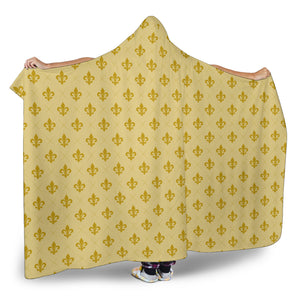 Golden Fleur De Lis Pattern Hooded Sherpa Lined Blanket