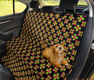 Black With Green and Pink Retro Flowers Pet Hammock Back Seat Cover For Dogs