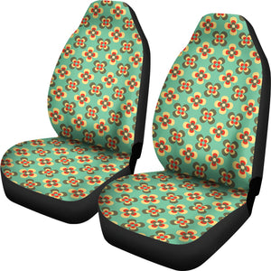 Teal With Green and Red Retro Flower Pattern Car Seat Covers