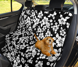 Black With White Hibiscus Hawaiian Flower Pattern Back Seat Protector Cover