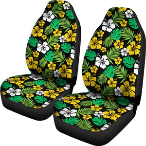 Golden Yellow Hibiscus Flower Car Seat Covers In Hawaiian Tropical Pattern Set of 2
