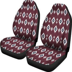 Wine Colored Ikat Style Ethnic Boho Design Car Seat Covers Set