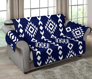 Navy Blue and White Ethnic Tribal 54" Loveseat Sofa Protector Furniture Slipcover