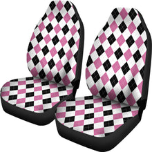 Load image into Gallery viewer, White Pink and Black Argyle Pattern Car Seat Covers Preppy and Girly
