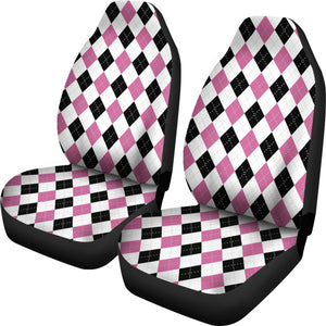 White Pink and Black Argyle Pattern Car Seat Covers Preppy and Girly