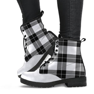 Black and White Tartan Plaid Boots Vegan Leather