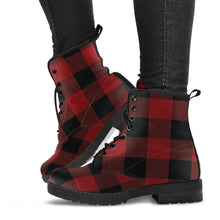 Load image into Gallery viewer, Red and Black Buffalo Plaid vegan Leather Boots
