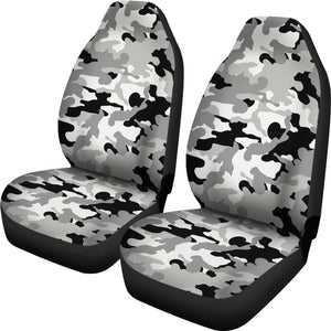 Gray, Black and White Camouflage Car Seat Covers Set Camo Pattern