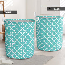 Load image into Gallery viewer, Turquoise Quatrefoil Laundry Basket Storage Bin
